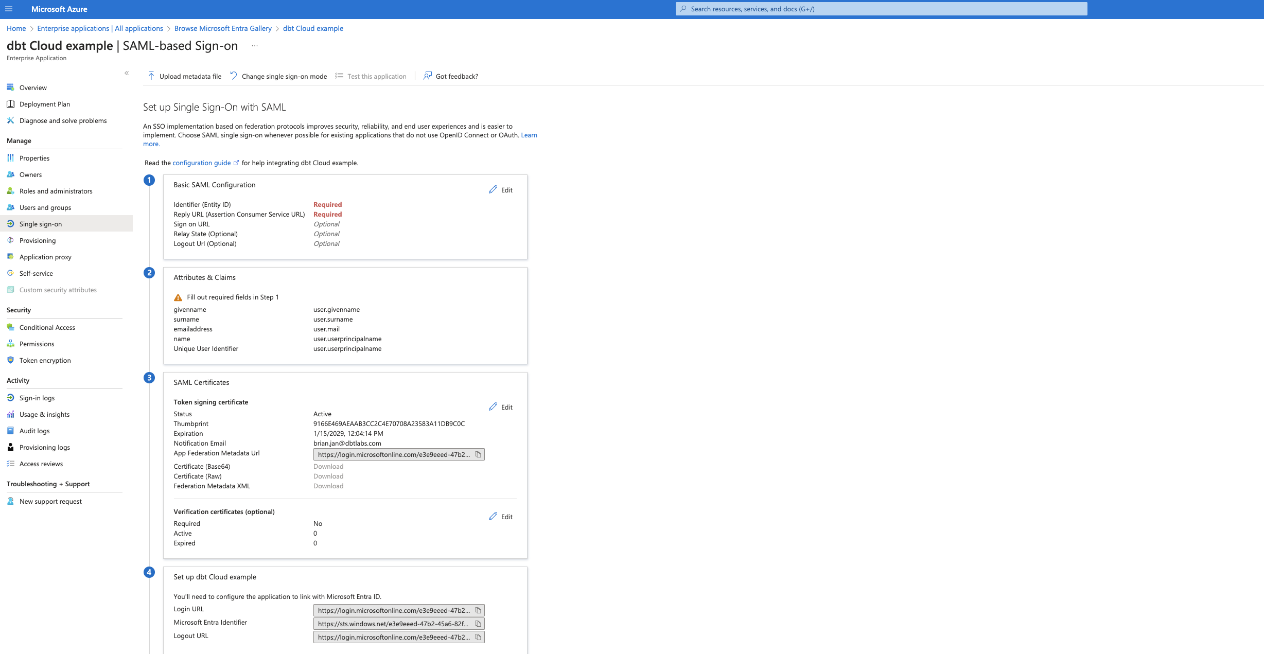 In the 'Set up Single Sign-On with SAML' page, click 'Edit' in the the 'Basic SAML Configuration' card In the 'Set up Single Sign-On with SAML' page, click 'Edit' in the the 'Basic SAML Configuration' card